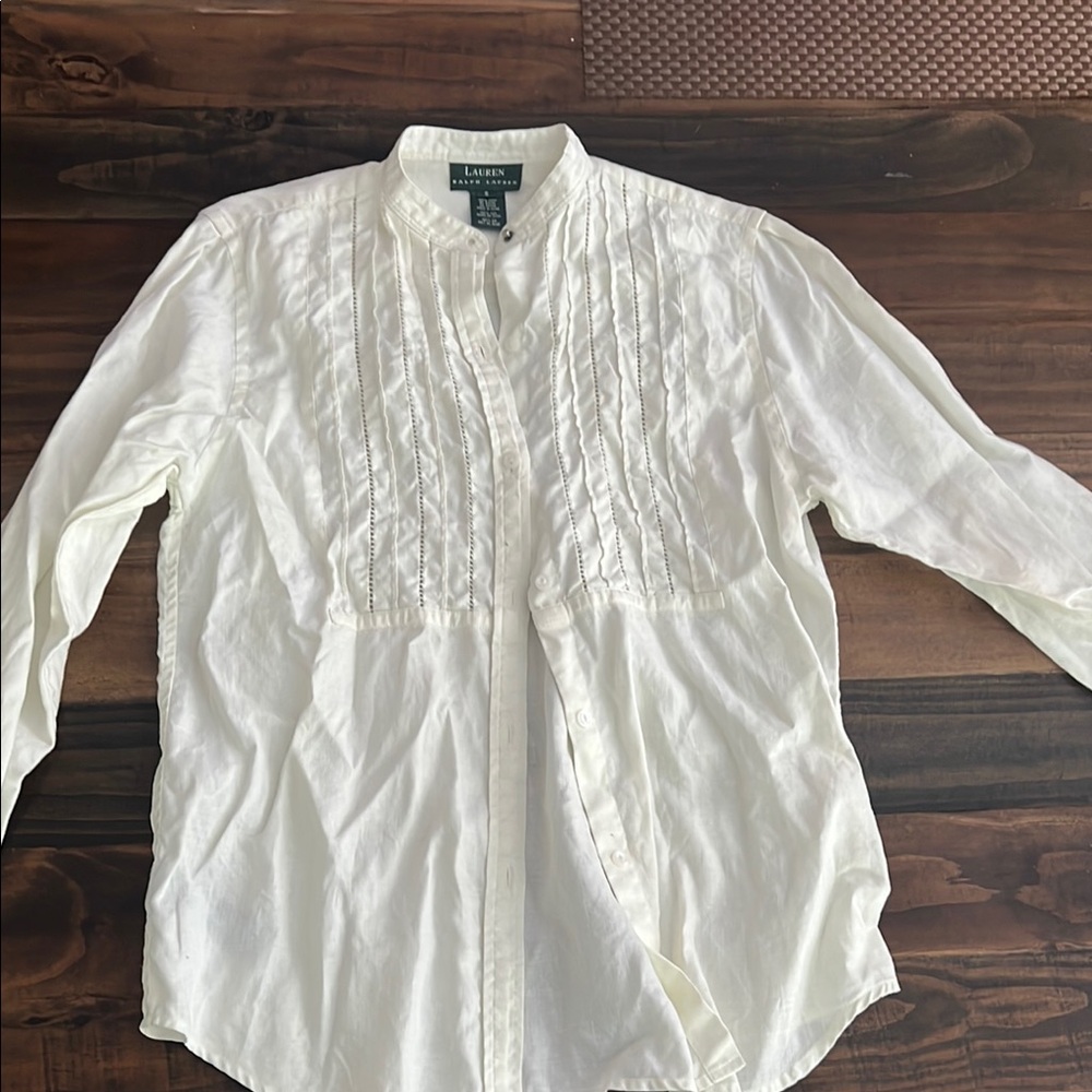 Ralph Lauren White Mandarin Collar Button Down Shirt